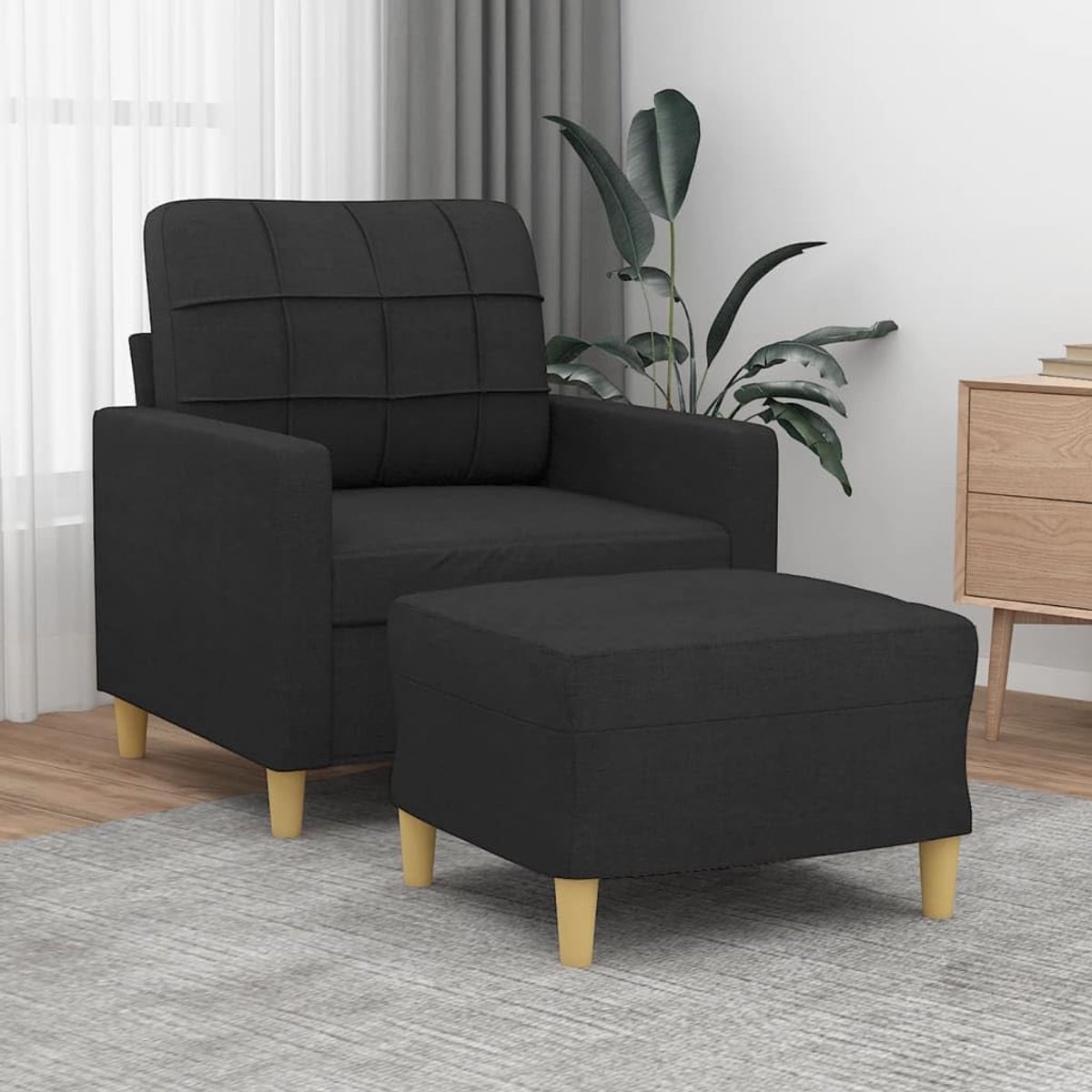 Fauteuil met voetensteun - Comfortabele stoel - Ontspannen lezen - Duurzame stofstructuur - 60 cm breed - Zwart
