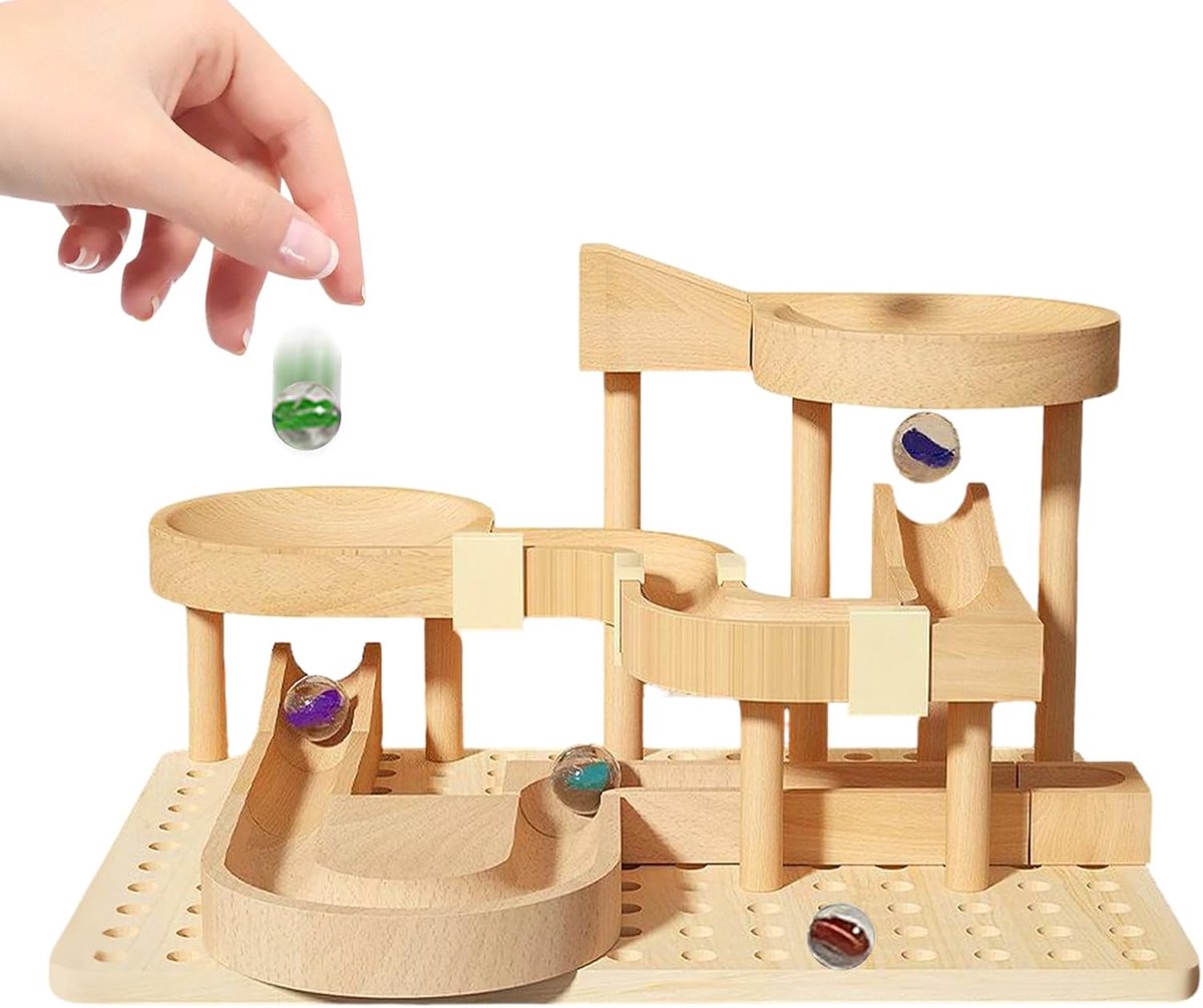 Knikker Racebaan - Kralenbaan Educatief - Kinderen Spelen Leren - Houten STEM Constructie - 30 x 30 x 10 cm