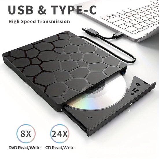 Externe cd-speler voor laptops, 8-in-1 USB 3.0 ultradunne draagbare cd-brander, Geschikt voor desktopcomputers, Mac, Windows 11/10/8/7 en Linux-systemen. — afbeelding 3
