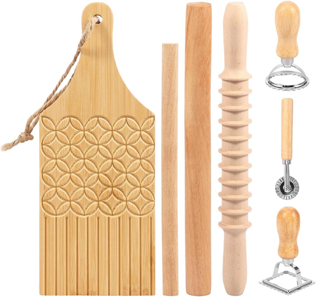 Pastasnijder Set Deegroller Stempel Keuken Koken Handmatige Houten Plank 35 x 10 cm