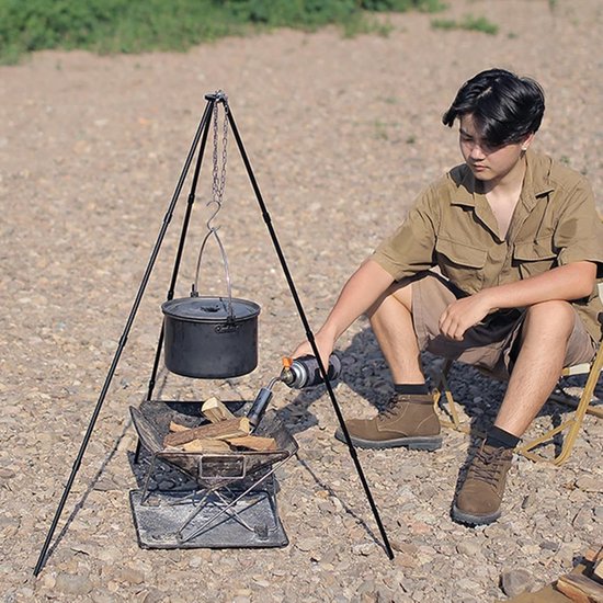 Statief kooktoestel - Camping fornuis - Koken buiten - Verstelbare hangketting - 326 cm lengte - Aluminium — afbeelding 5