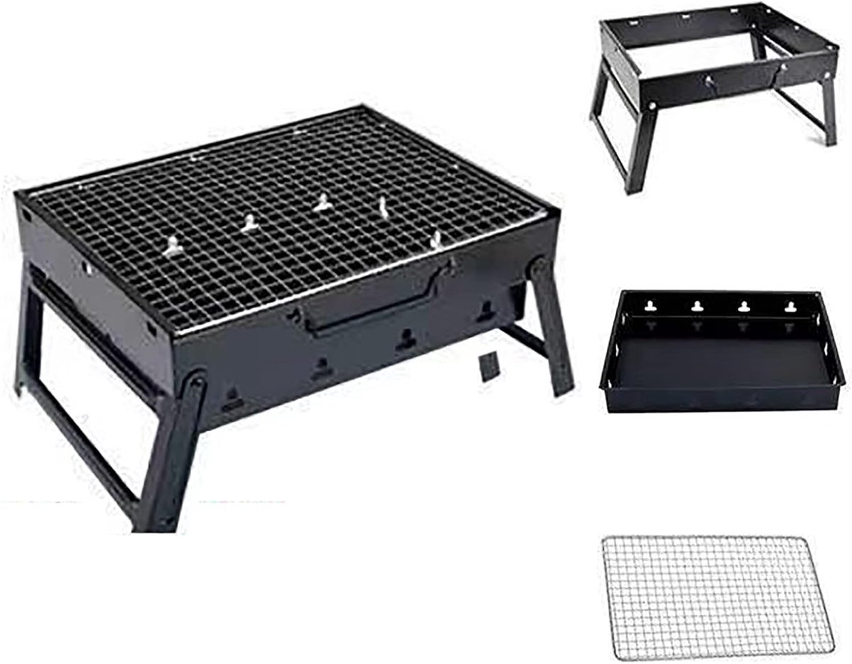 Houtskool Grill BBQ - Kleine Barbecue - Buiten Koken - Opvouwbaar Ontwerp - Maat L - Zwart