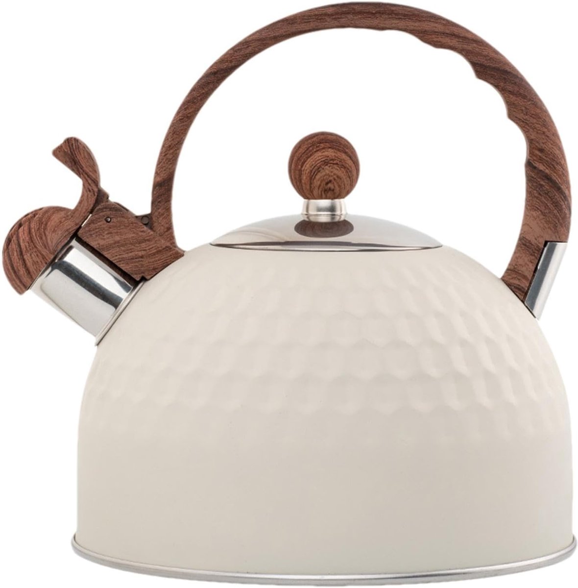 Waterkoker Fluitketel - Theeketel Fornuis - Snel Water Koken - Ergonomisch Handvat - 25 Liter Inhoud - Beige Hamer