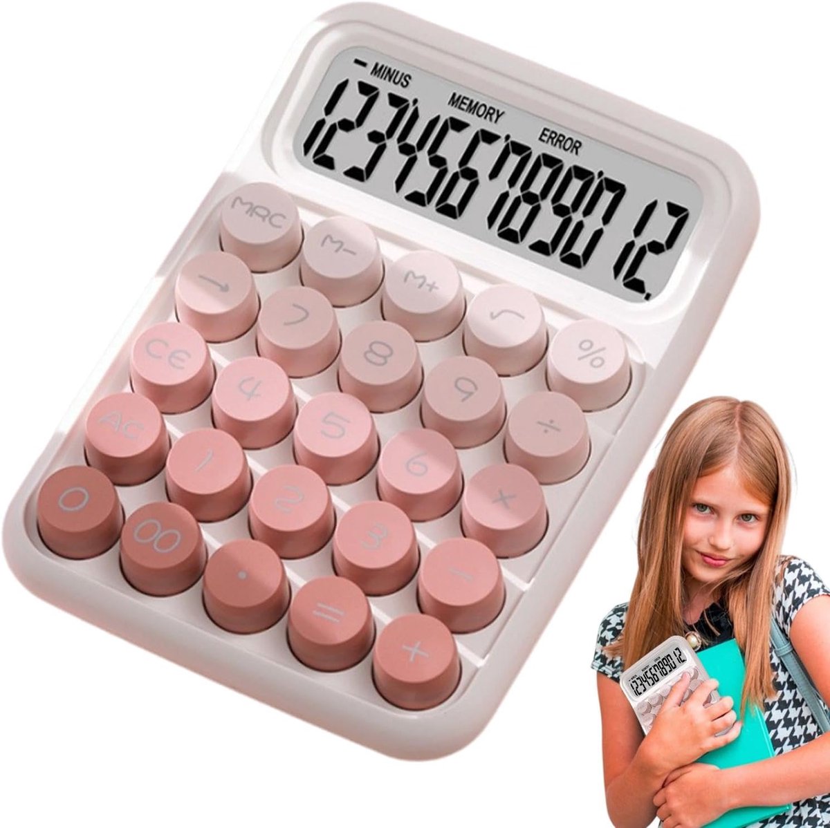 Rekenmachine Kinderen - Educatief Leren - Basis Wiskunde - Ergonomisch Toetsenbord - 11 x 15.5 cm - Roze