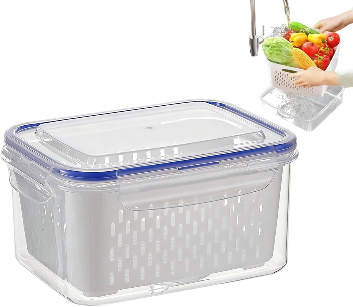 Koelkast Fruitbakjes - Lekdichte Containers - Maaltijdvoorbereiding Keuken - Verwijderbare Zeef - 185 x 14 cm - Transparant