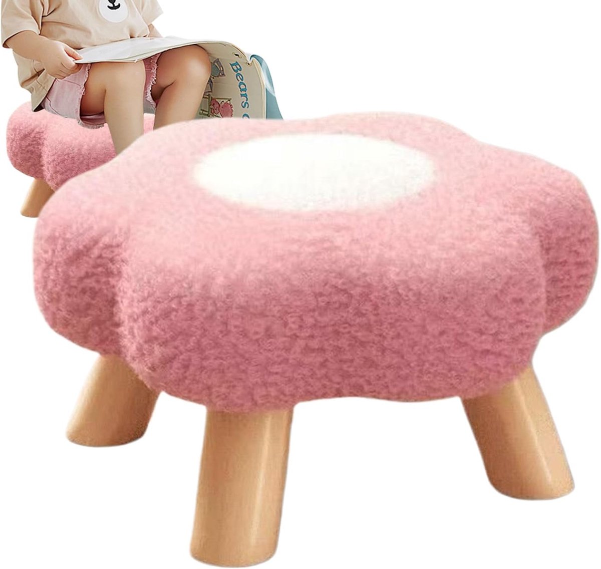 Bloemen Poef - Zitje Ottomaan - Extra Zitting - Compact Design - 35x35x28 cm - Roze