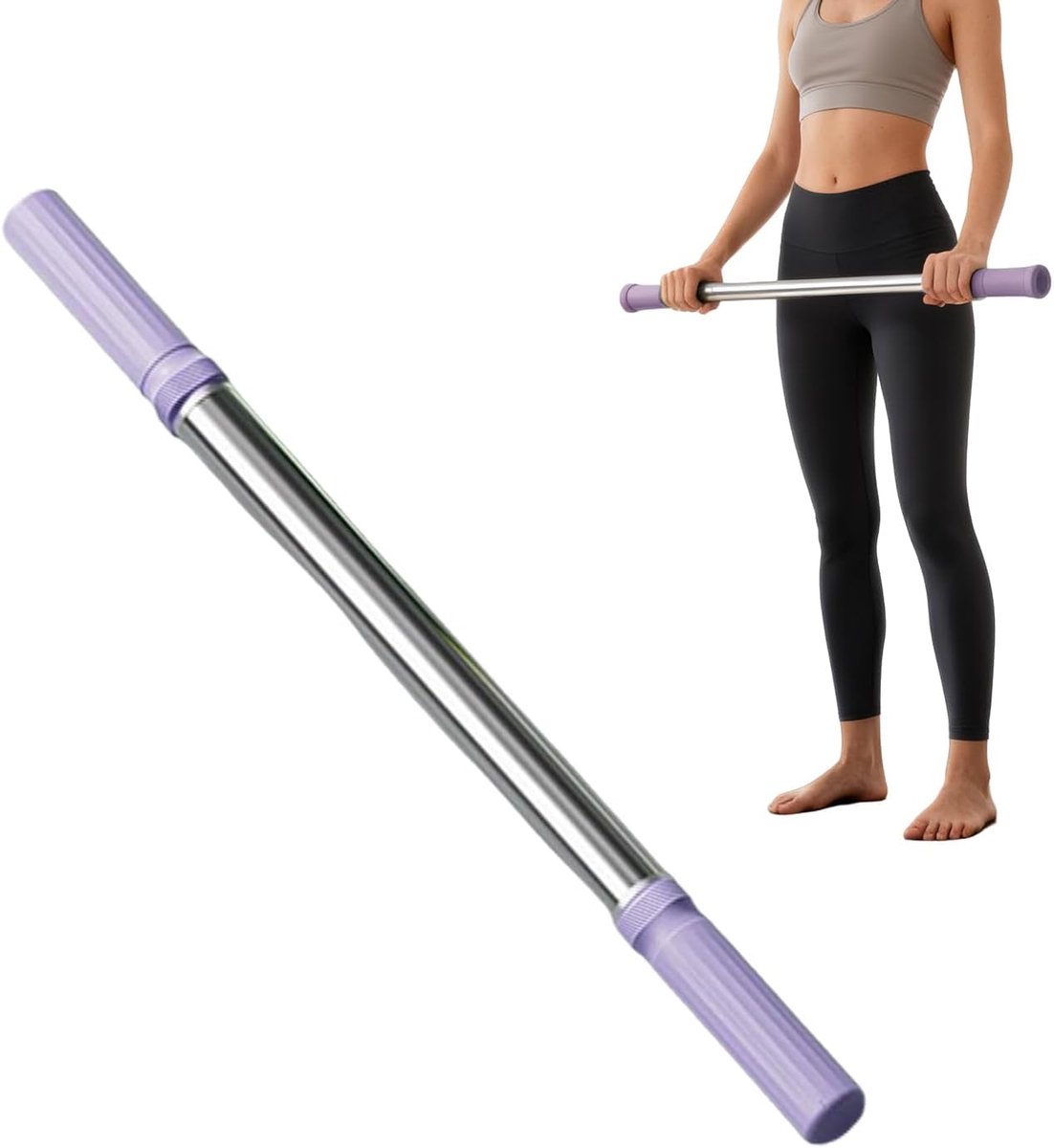Fitnessstaaf - Correctiestaaf Lichaamstraining - Yoga Pilates Workout - Robuuste Roestvrij Staal Constructie - 57.5 x 3 cm - Paars