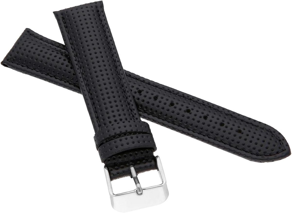 Leren armband - Horlogeband kalfsleer - Vernieuw horloge - Noppen design - 20 mm breed - Zwart