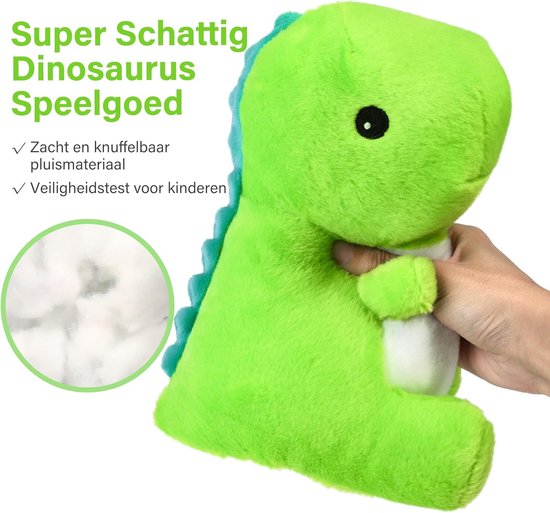 Pluche Dino - Knuffeldier Zacht - Kinderkamer Decoratie - Extra Zacht Materiaal - 30 cm Groot - Groen — afbeelding 5