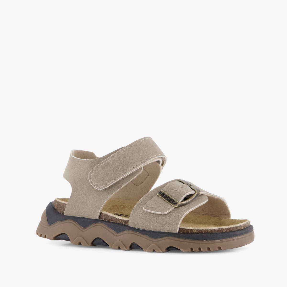 Braqeez leren jongens sandalen taupe - Grijs - Maat 25