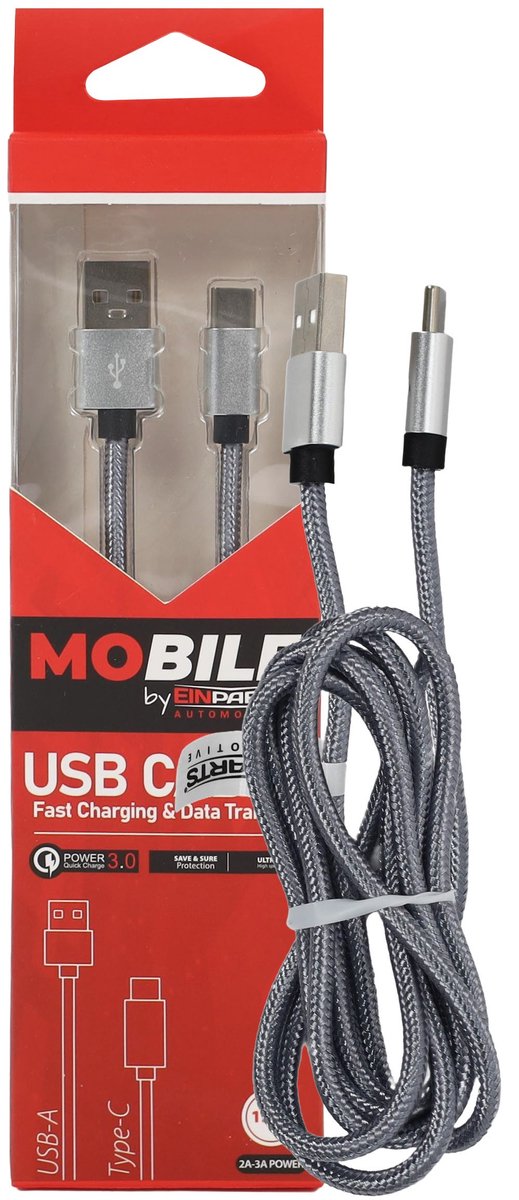 Einparts Usb-A Naar Usb-C Kabel 12M 3A Qc 3.0 Voor Snel Opladen Van Telefoons