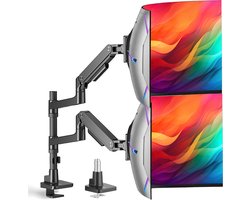 LEVANTU® Monitor arm voor 2 schermen boven elkaar - Heavy duty Monitor beugel voor 13 t/m 49 inch - Gasveer - Verstelbaar - Zwart