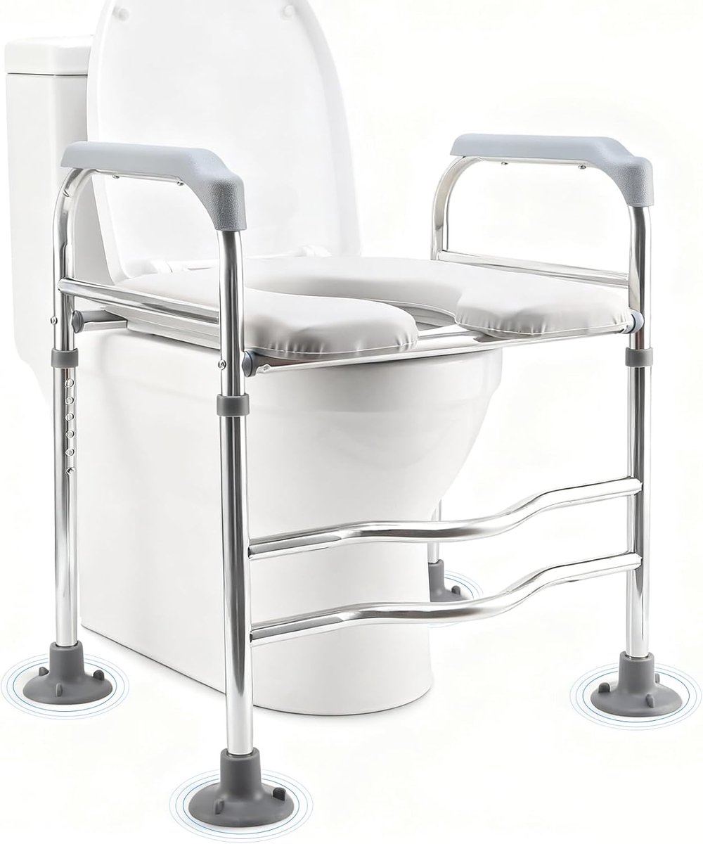 Toiletbril Verhoger - Verhoogde Toiletbril - Veilig Zelfstandig Zitten - Verstelbare Armleuningen - Verstelbaar 48-58cm - Zilver