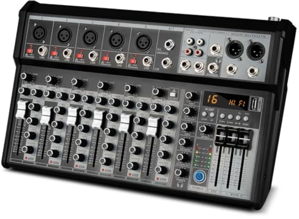 Compacte 4-kanaals audiomixer met Bluetooth en DSP-effecten