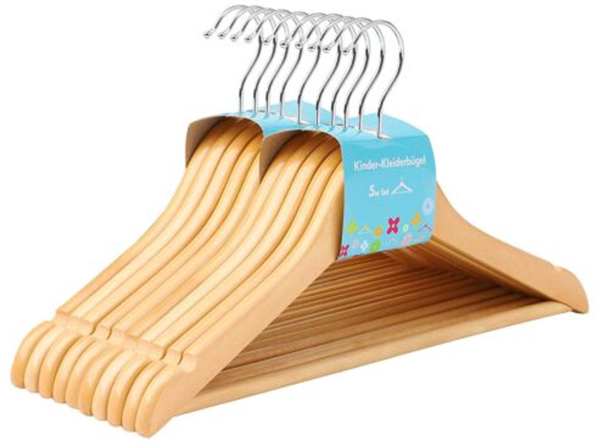 Hoppa! - Kinderkledinghangers - 10 stuks - 35 x 20 cm - Hout - Natuurlijk