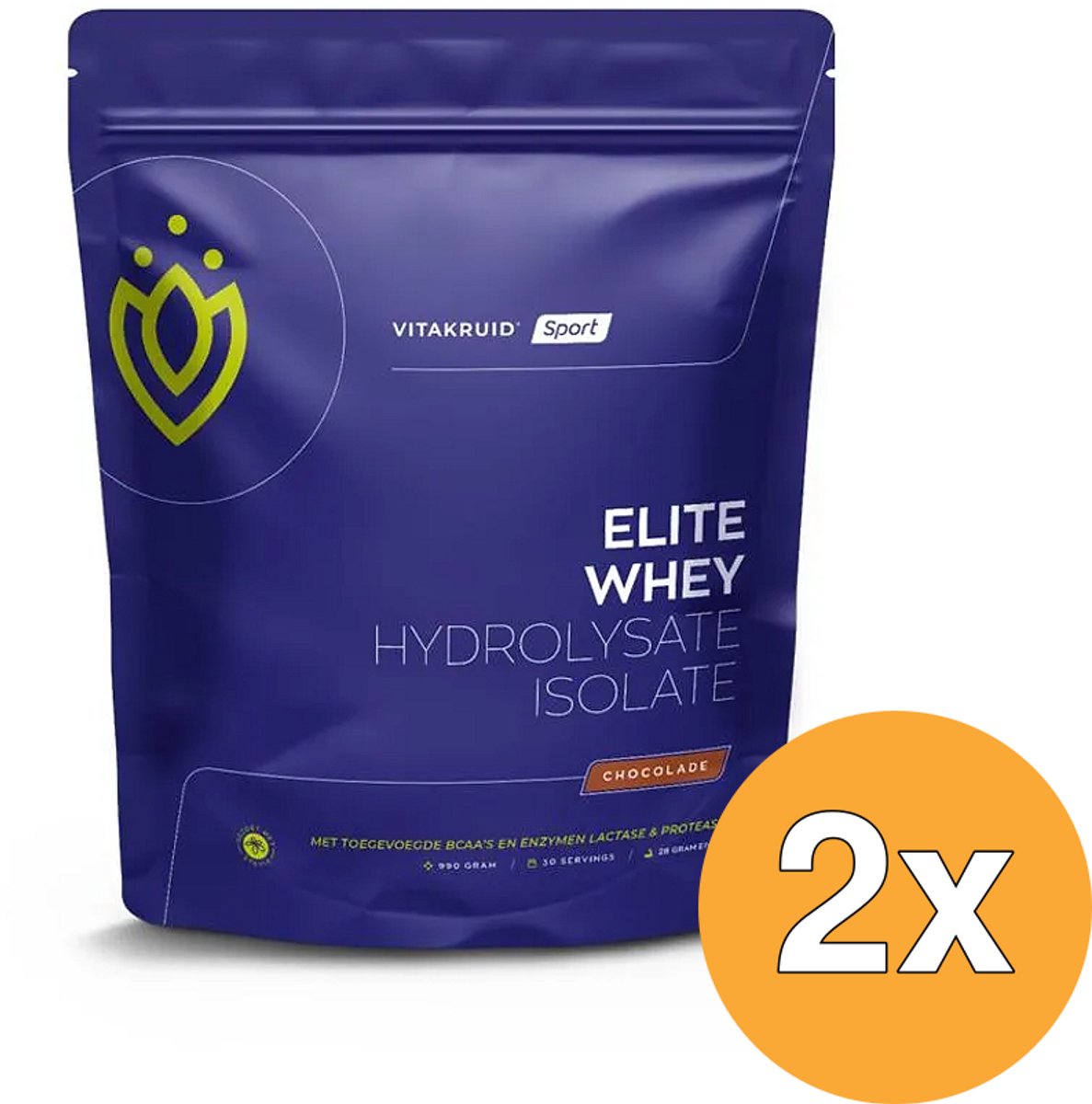 2x Vitakruid Elite Whey Protein 50% Hydrolysate 50% Isolate - Chocolade (990 gr)