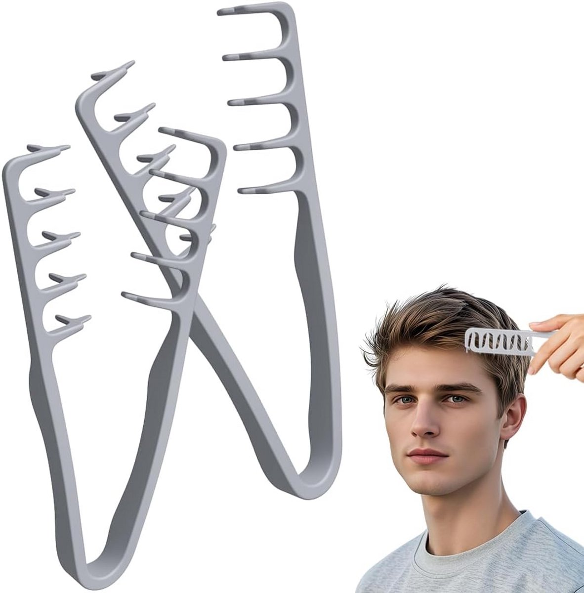 Textuur Kam - Haar Styling - Volume Creëren - Opvouwbaar Brede Tanden - 2-Pack - Grijs