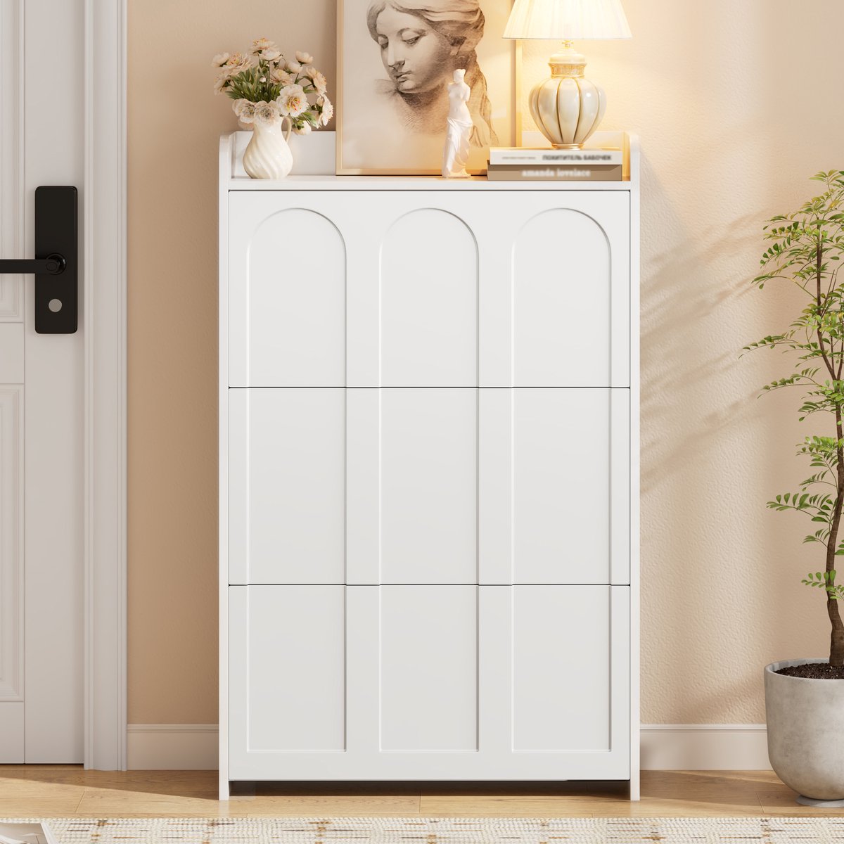 Wishdor - Schoenenkast - 6 Vakken - Minimalistisch - Voor Hal - MDF - Wit - 70 X 25 X 120 Cm