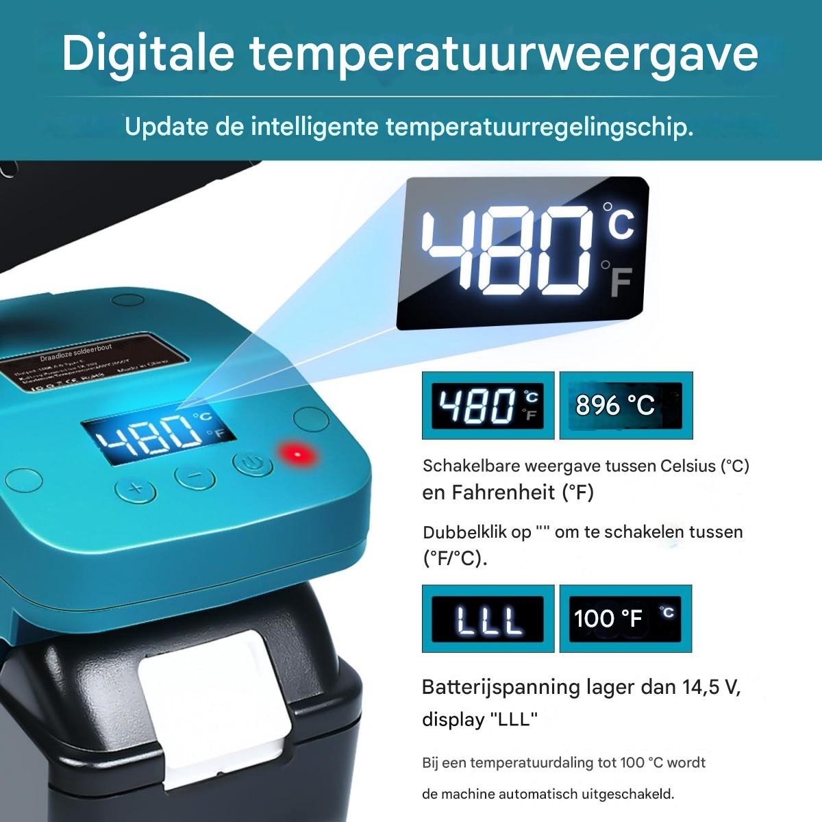GELLDG Soldeerbout met Snel Opwarmen - Draadloze Lötstation met USB-C & Type-C Poorten - Automatisch Temperatuur Geheugen - Geschikt voor Makita 18V Accu - Voor Elektronica Reparatie en Huisprojecten - Kunststof Behuizing - 5.2x11.4x8.5cm – foto 2