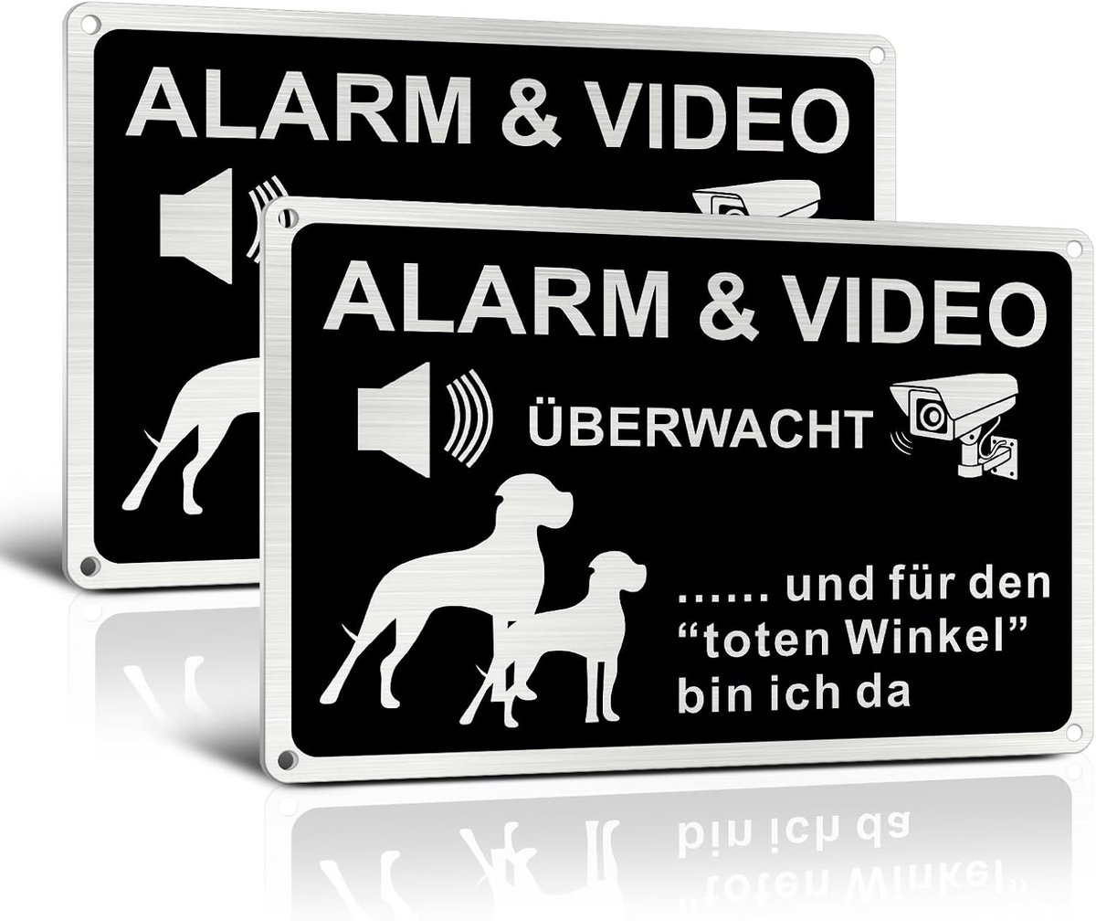 Waarschuwingsbord Huisdier - Hond Bord Camera Afschrikking - Beveiliging Huis - Aluminium Met UV-Gravure - 30x20 cm - Zwart