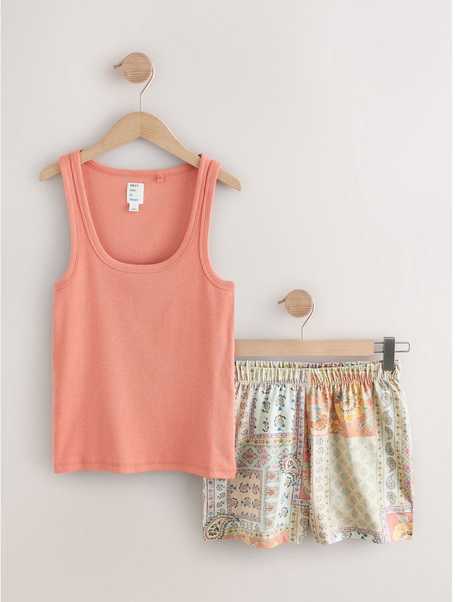 Next - Dames - Korte geribbelde pyjama - Oranje
