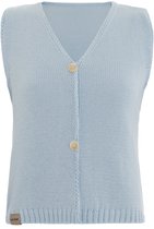 Knit Factory Lumi Dames Gilet Top - Gebreide Dames Top met V-hals en Sierknopen - Zomertop gemaakt van Katoen & Acryl - Mouwloos - Serein Blue - 40/42