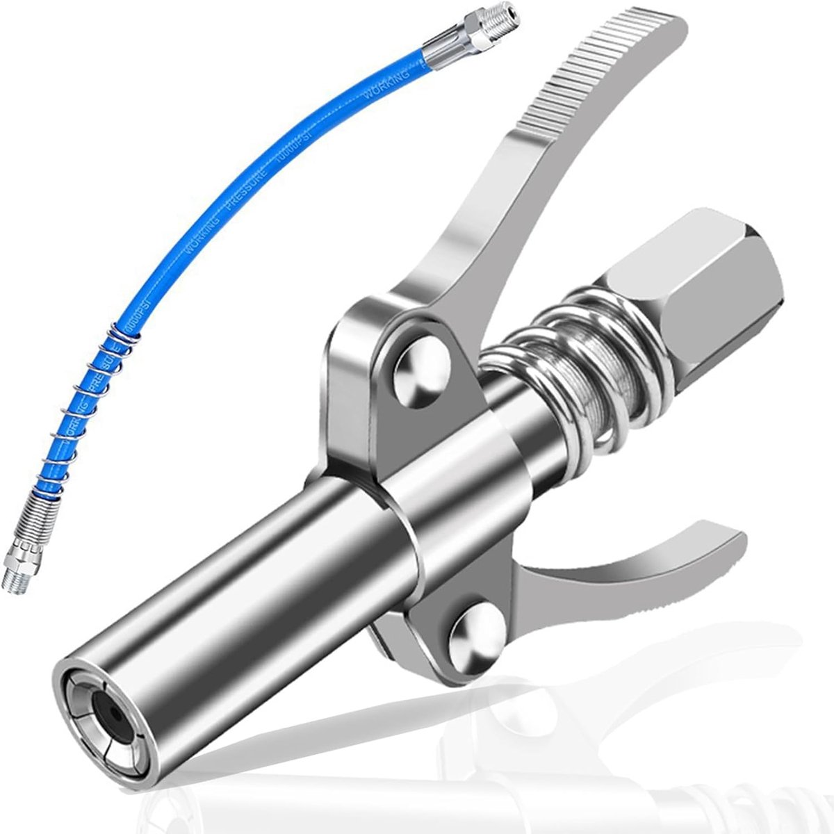 carmdering - Vetspuit - Vetspuit koppeling - Vetnippel - 1/8" NPT - 12.000 PSI - 30,5 cm slang - Zes-kleppen vergrendeling
