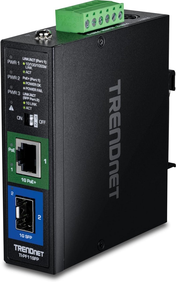 Industriële Media Converter - Glasvezel Koper Adapter - Netwerk Uitbreiding - PoE+ Voeding - 40 km Bereik - Zwart