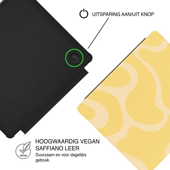 Lunso Geschikt voor Kobo Libra Colour hoesje (7 inch) - Vegan Saffiano Leren Sleep Cover - Yellow Wave van Merkloos — afbeelding 4
