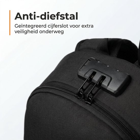 Sac à dos étanche antivol avec station de charge USB - Sac pour ordinateur portable jusqu'à 17 pouces - pour femme et homme - Zwart de Zedar