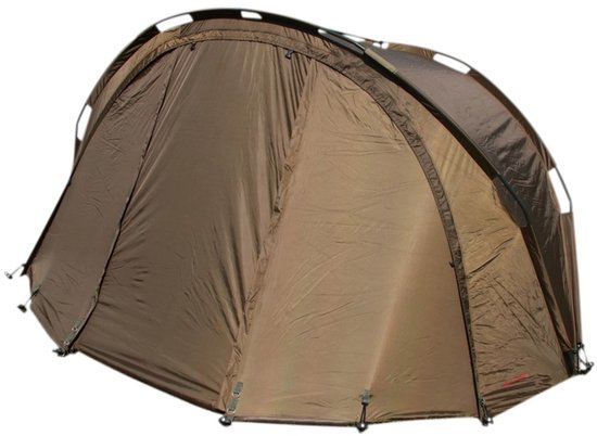 Bruine 1-persoons bivvy tent met gebogen frame.
