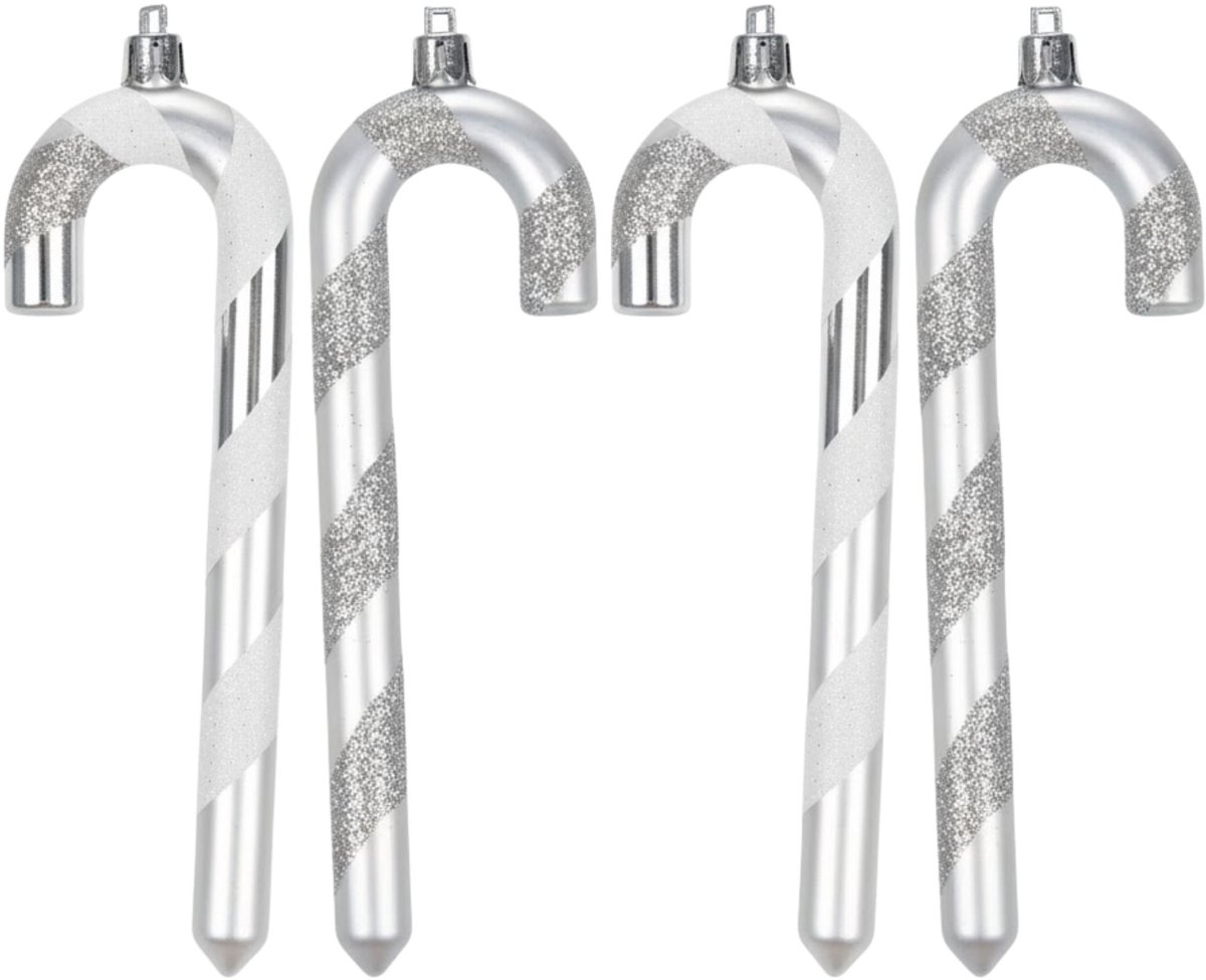 4x Kersthangers figuurtjes zuurstokken zilver 14 cm - Zilveren kerstboomversiering