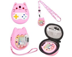 Beschermhoes en Koffer voor Virtueel Huisdierspeelgoed – Roze Silicone en Harde Bescherming voor Tamagotchi Pix