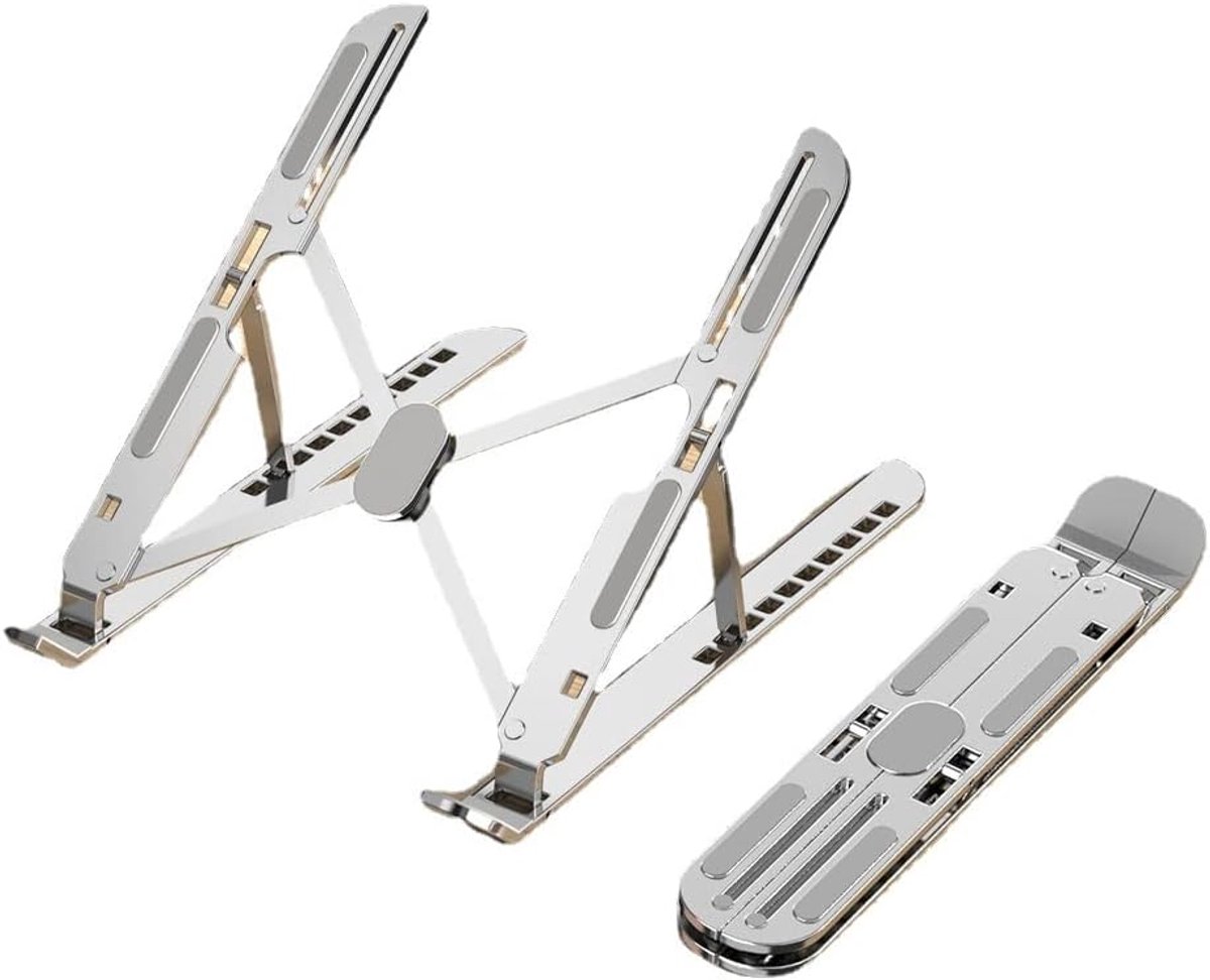 Image of Famanu – Draagbare laptopstandaard - verstelbaar - aluminium - geschikt voor 11–17 inch laptops - duurzaam materiaal - compact op te bergen - ontwerp voor comfortabel gebruik thuis of onderweg