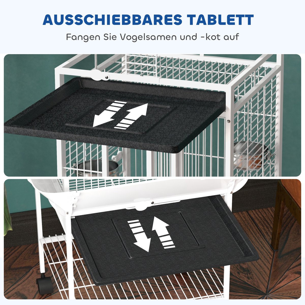 Pawhut Papegaaienkooi Staal - Compact met Wielen en Schuifdeurtjes thumbnail 7