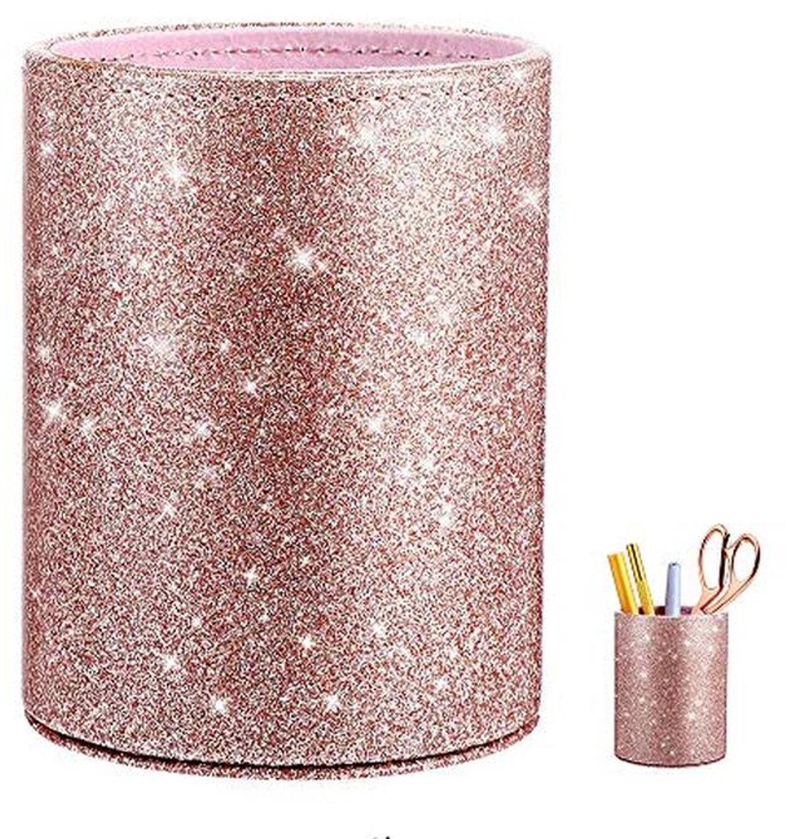 Glitter Makeup Brush and Pencil Holder - Chic Pink Organizer for Home and Office