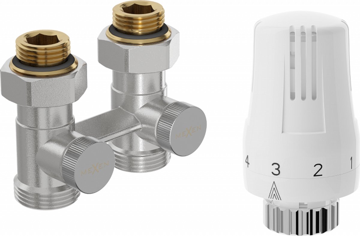 Mexen G01 thermostatische tweepijpsset DN50, recht 1/2"x3/4", nikkel - W912-012-918-01