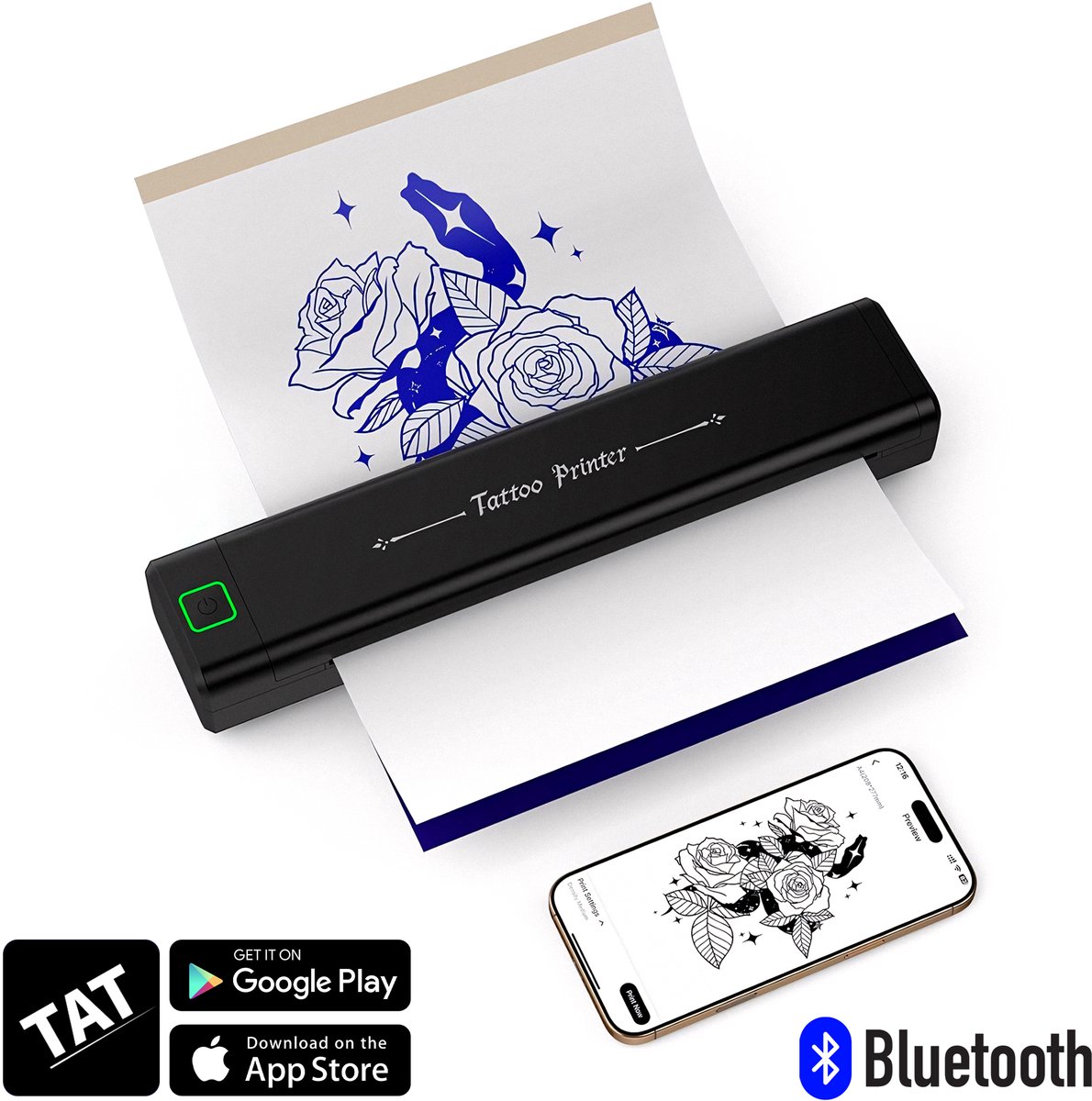Newyes Draadloze Tattoo Printer Voor Stencils - Incl. 10 Stuks Transferpapier - Thermische Printer - Thermal Mini - A4 Miniprinter met App - Stencil Printer Met Transfer Papier - Thermo Printen - Stencils Printen Machine — afbeelding 1