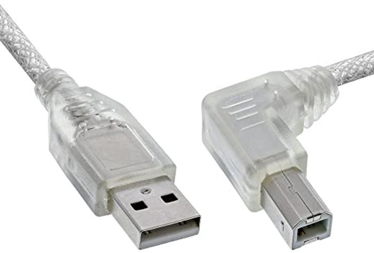 USB 2.0 Nylon Kabel, A naar B, Rechts Gebogen, 3 Meter