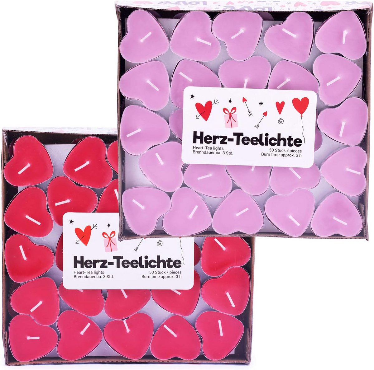 Decoratieve Hartvormige Theelichten - Set van 100 - Brandduur 3 Uur