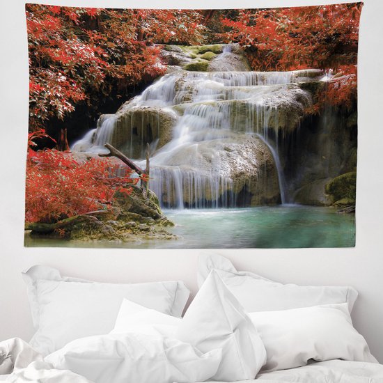 ABAKUHAUS Tapisserie Cascade, Arbres d'automne avec Jupe, 150 x 110 cm, Blanc et Rouge