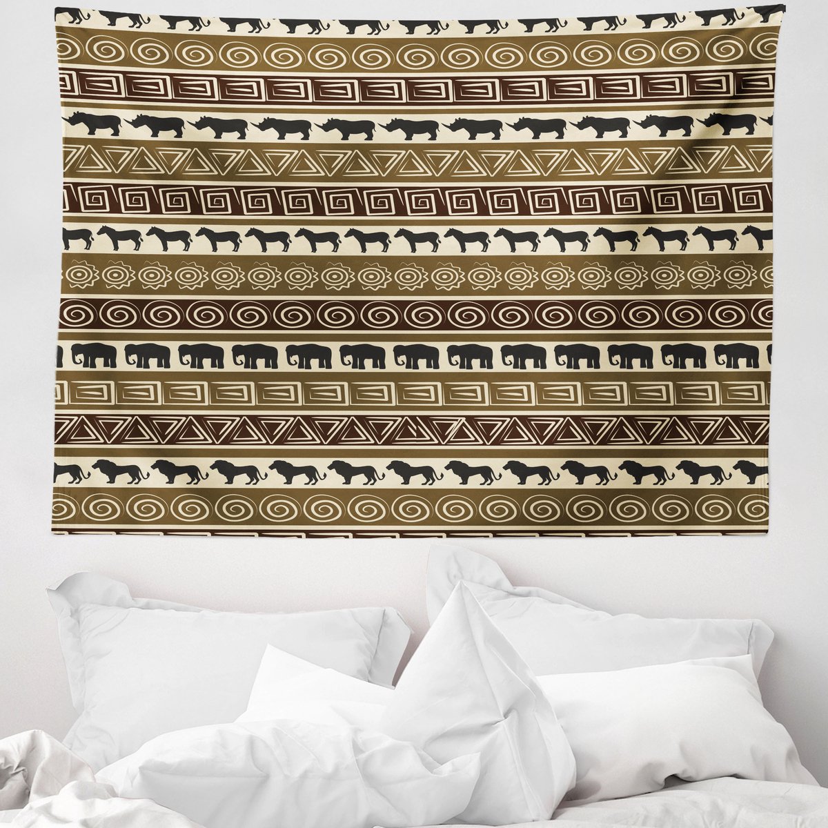 ABAKUHAUS Safari Wandtapijt en Sprei, Afrikaans Thema, 150 x 110 cm, Zwart en Bruin
