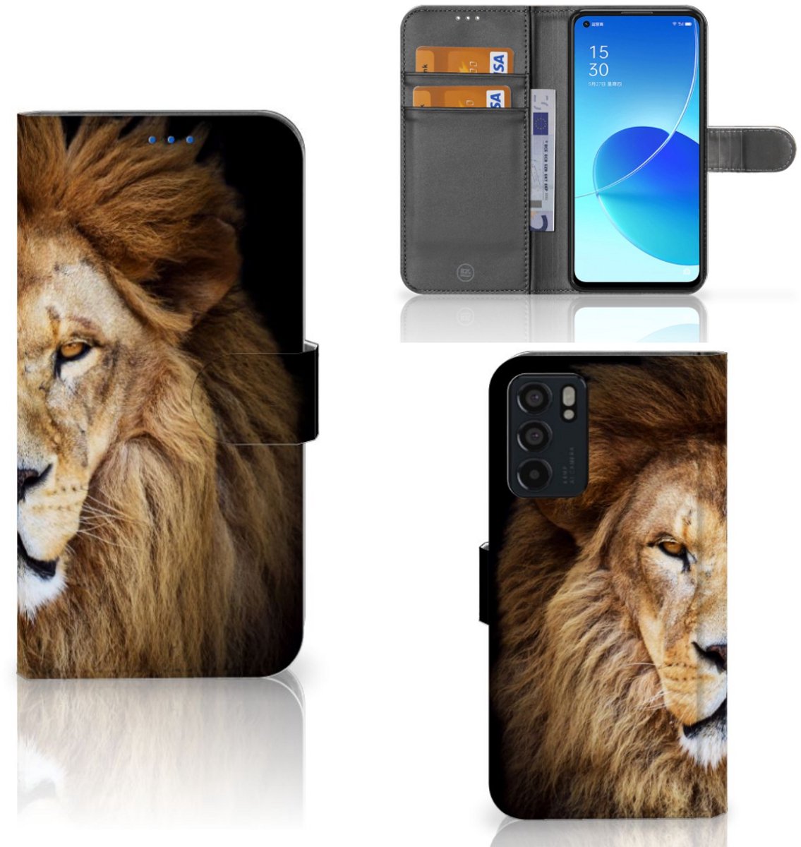 OPPO Reno6 5G Telefoonhoesje met Pasjes Leeuw
