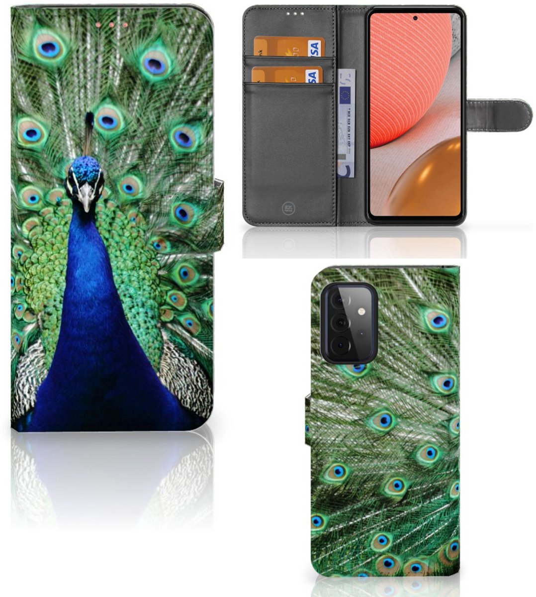 Samsung Galaxy A72 Telefoonhoesje met Pasjes Pauw