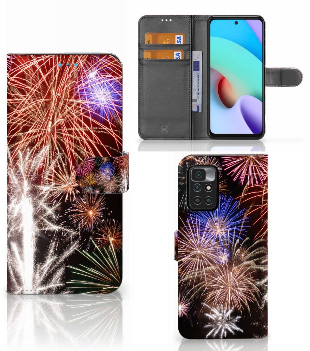 Xiaomi Redmi 10 Wallet Case met Pasjes Vuurwerk