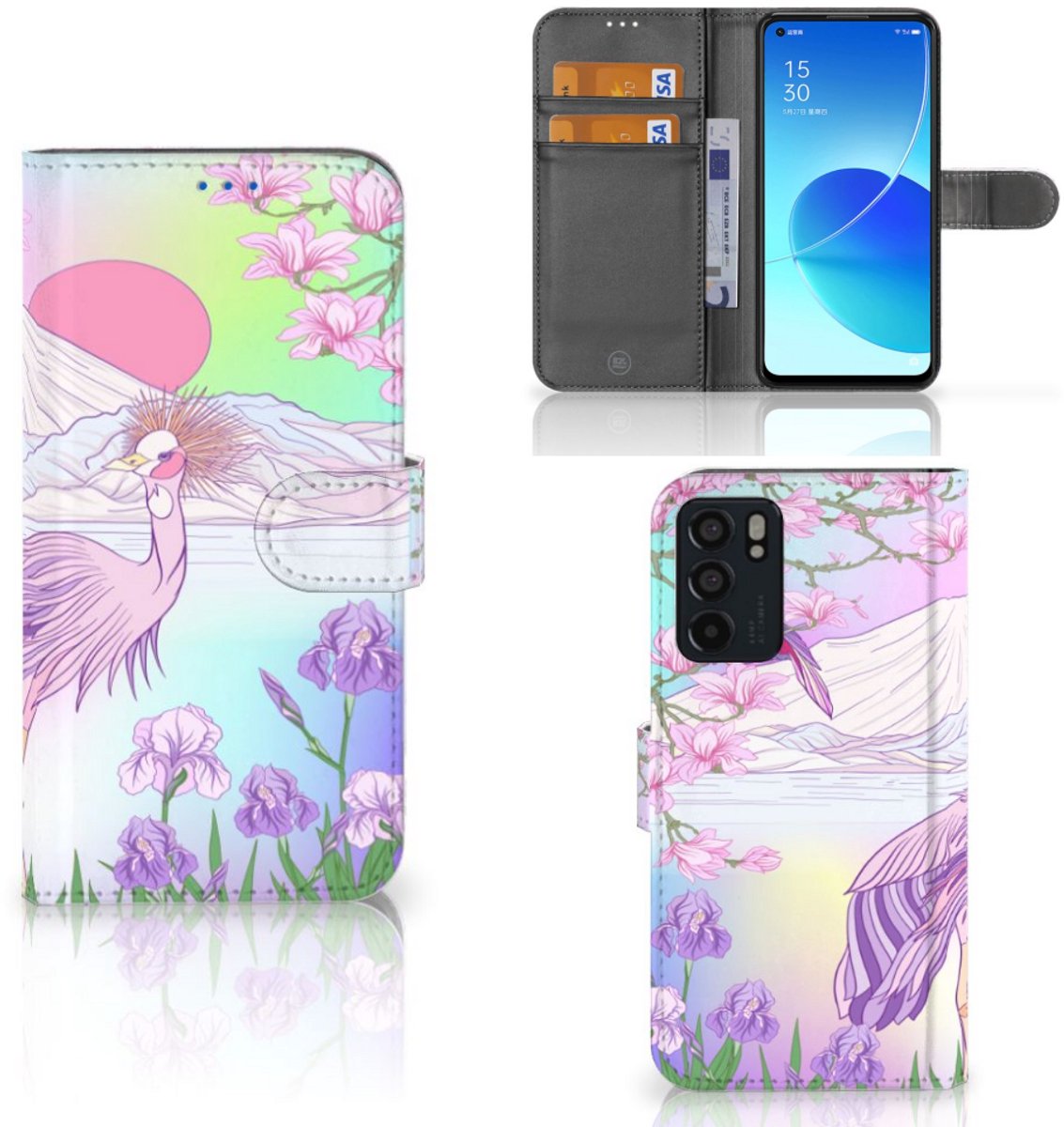 OPPO Reno6 5G Telefoonhoesje met Pasjes Bird