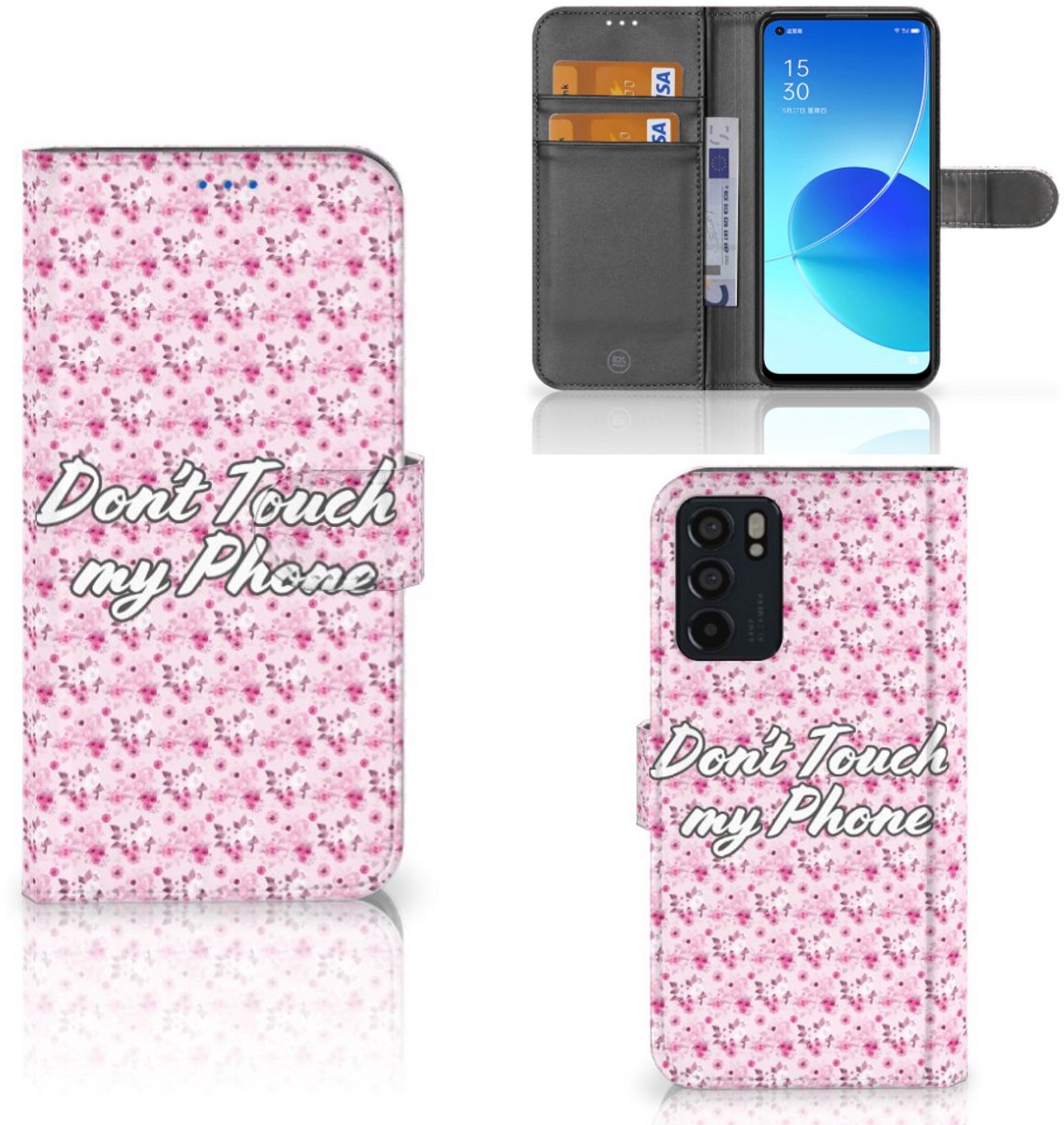 OPPO Reno6 5G Portemonnee Hoesje Flowers Pink DTMP