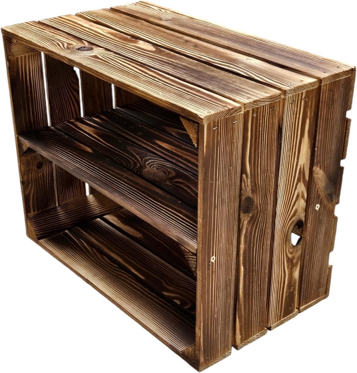 Houten Gevlamde Opbergkisten Set - Decoratieve Fruit- en Wijnkisten met Tussenplank