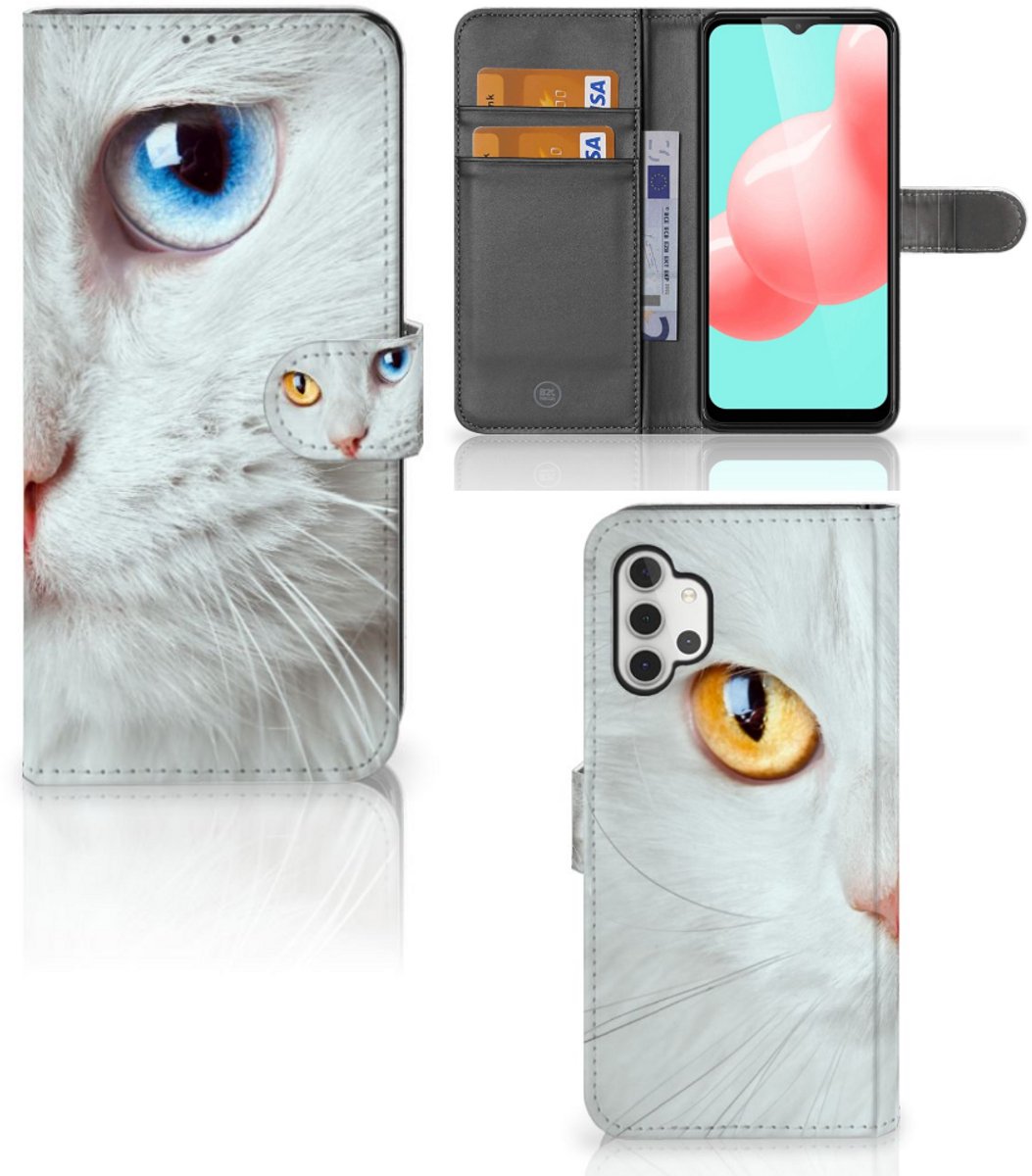 Samsung Galaxy A32 5G Telefoonhoesje met Pasjes Witte Kat