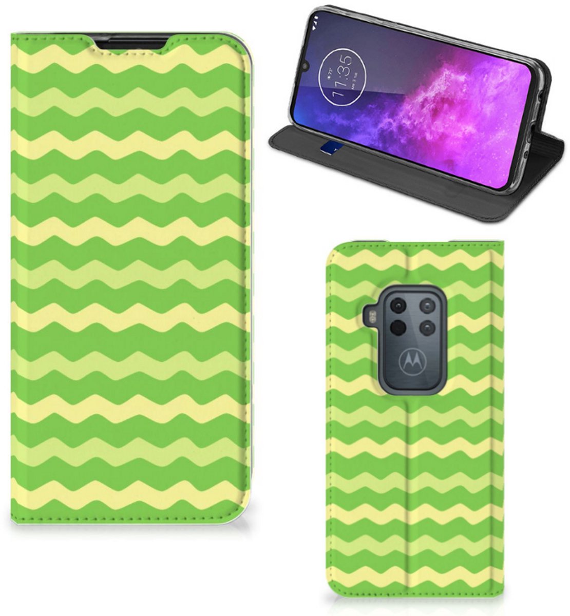 Motorola One Zoom Hoesje met Magneet Waves Green